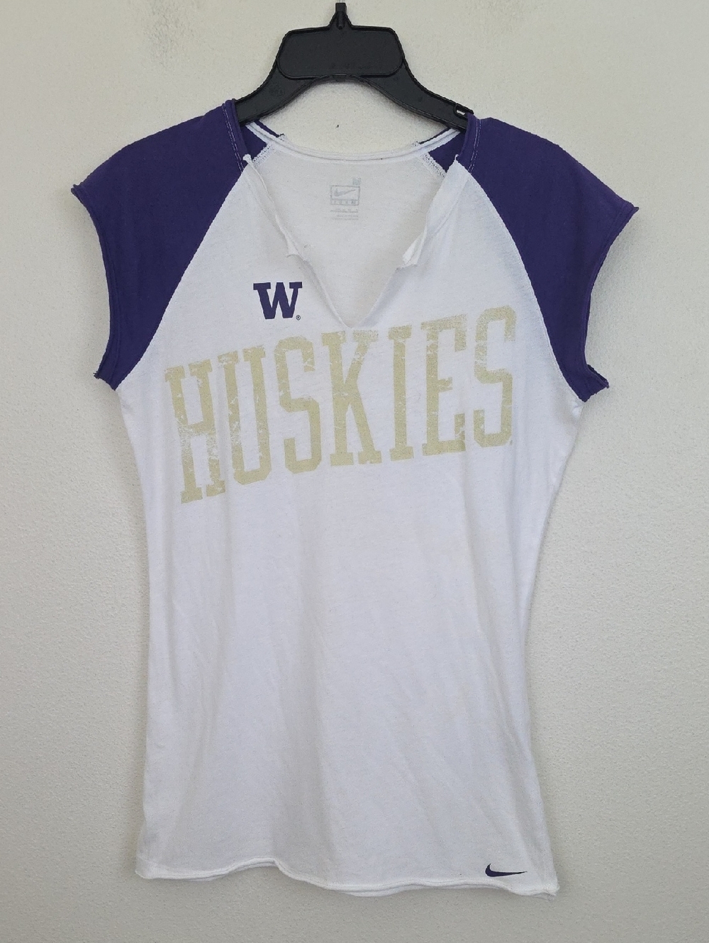 University Of Washington Huskies Nike White & Purple Short Sleeve Cotton Shirt M